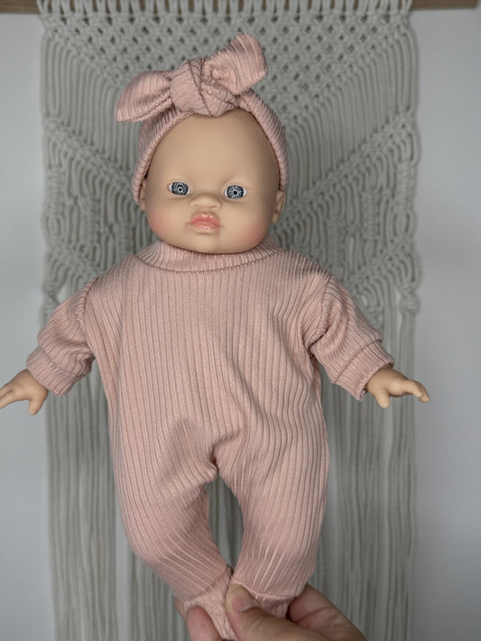 Soft Body Minikane Doll Dusty Pink Sleeper + Headband Set