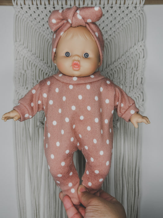Soft Body Minikane Doll Pink Dotty Sleeper + Headband Set