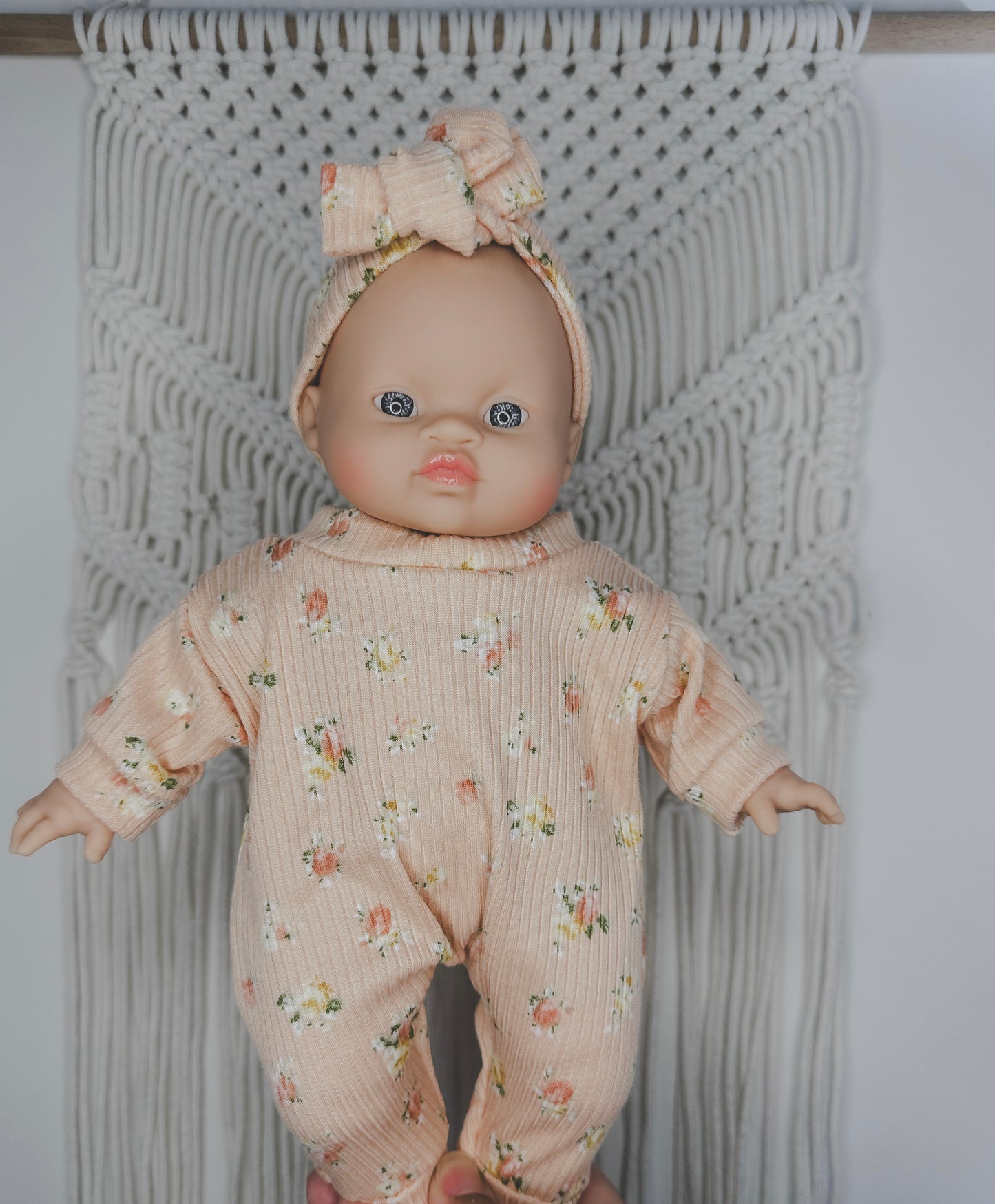 Soft Body Minikane Doll Peachy Floral Sleeper + Headband Set