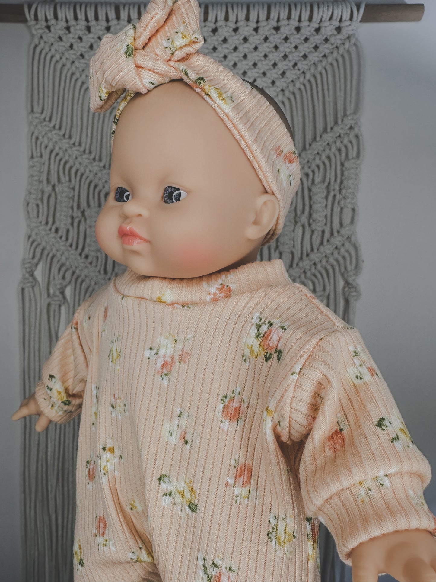 Soft Body Minikane Doll Peachy Floral Sleeper + Headband Set
