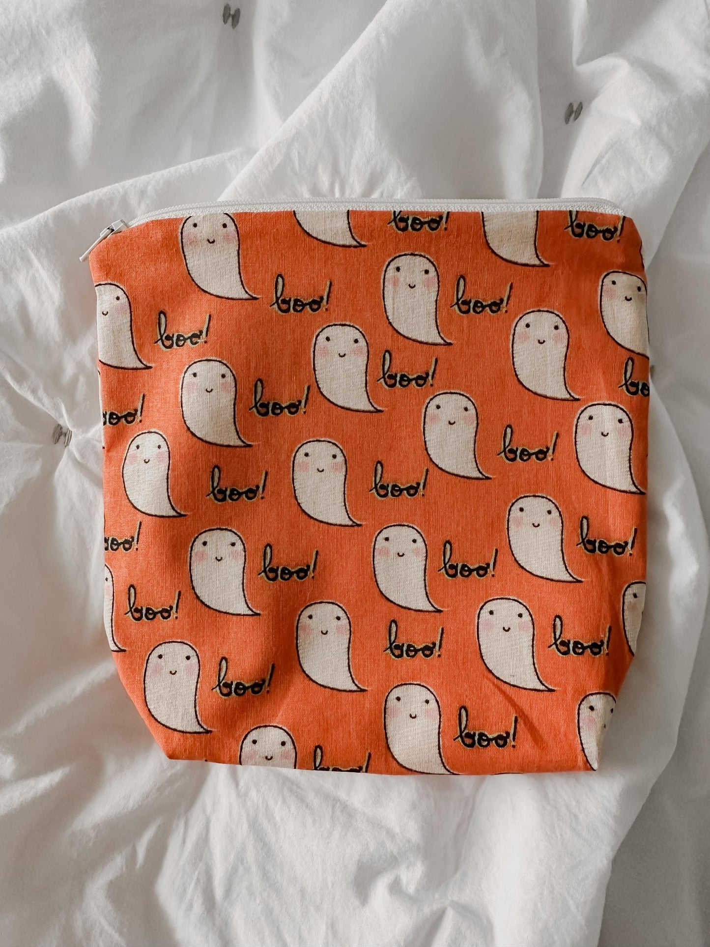 Handmade Happy Ghost Zipper Pouch | Halloween Makeup Bag | Cute Pencil Case | Spooky Season Gift