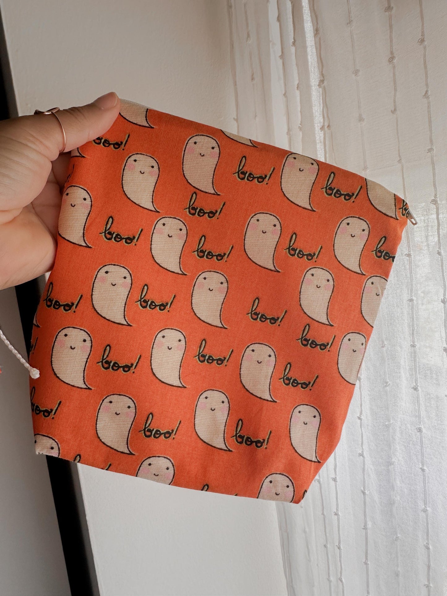 Handmade Happy Ghost Zipper Pouch | Halloween Makeup Bag | Cute Pencil Case | Spooky Season Gift