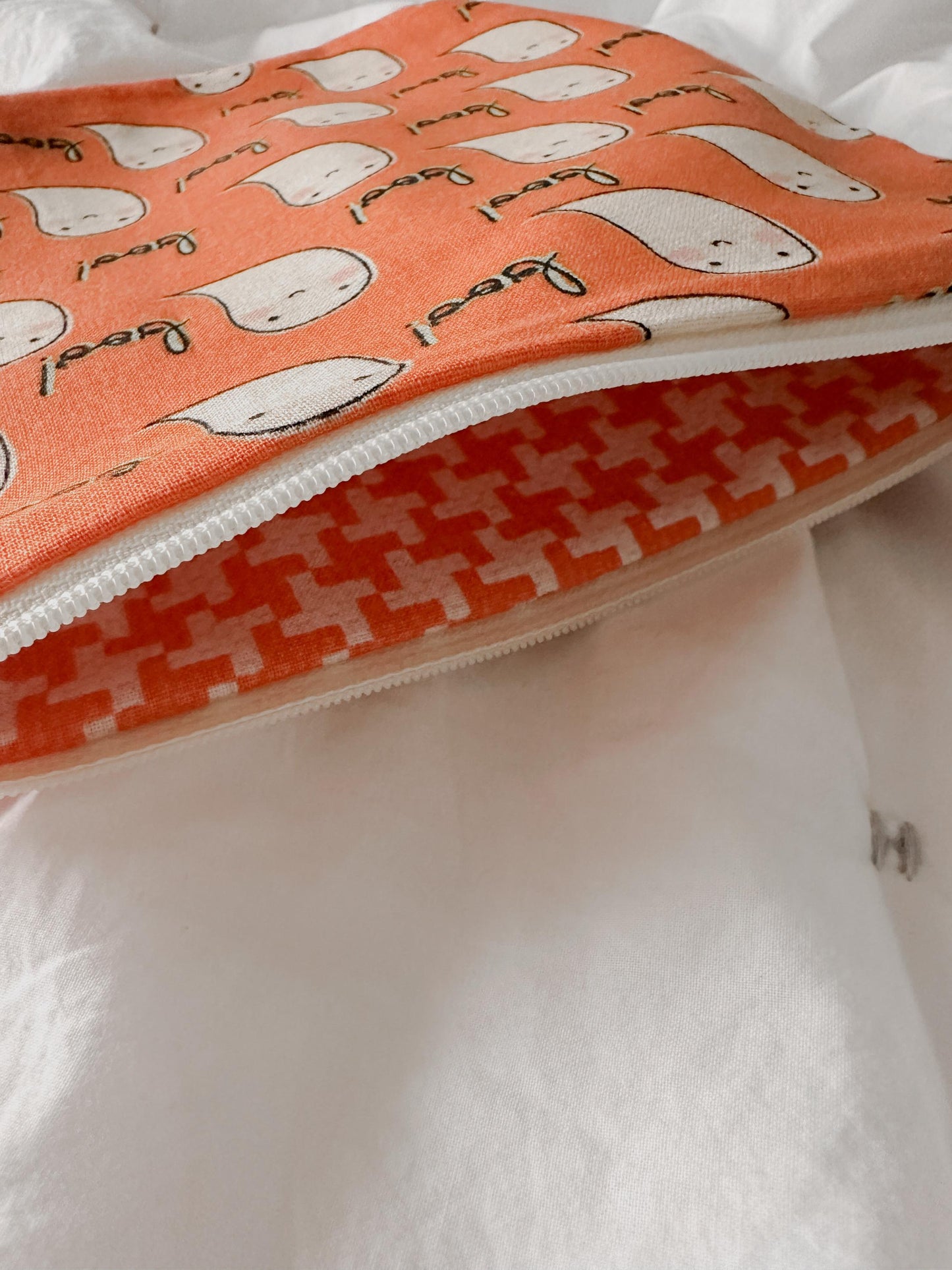 Handmade Happy Ghost Zipper Pouch | Halloween Makeup Bag | Cute Pencil Case | Spooky Season Gift