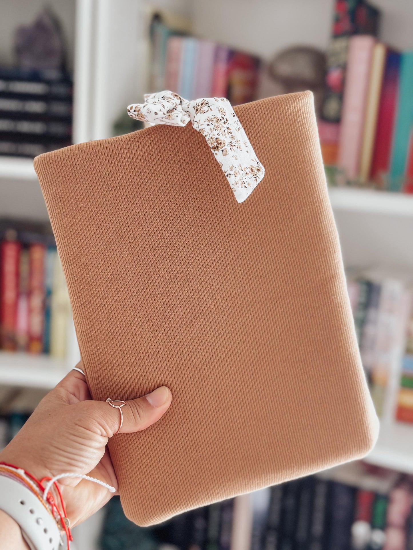 Caramel Organic Book Fabric Sleeve| Pink Book Pouch with Bees Bow | Padded Book Cover | Book Lover Gift | Bookish Gift for Readers