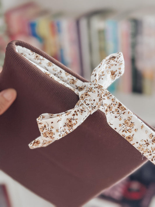 Brown Organic Book Fabric Sleeve| Pink Book Pouch with Bees Bow | Padded Book Cover | Book Lover Gift | Bookish Gift for Readers